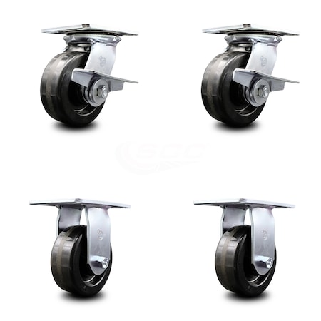 Service Caster 5 Inch Phenolic Caster Set with Ball Bearing 2 Brakes and 2 Rigid SCC-35S520-PHB-SLB-2-R-2